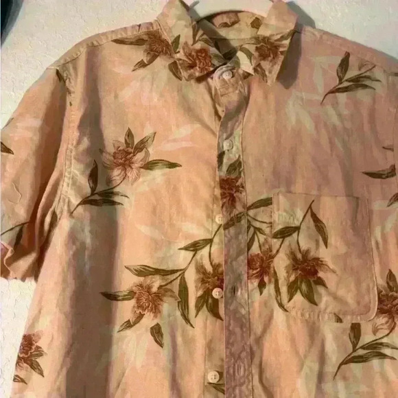 American Eagle Mens Shirt Pink Cotton Linen Short Sleeve Button Floral - Picture 5 of 5